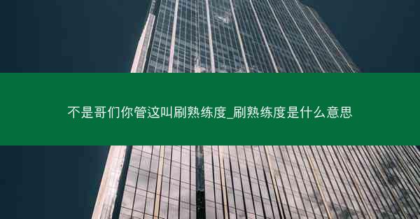 不是哥们你管这叫刷熟练度_刷熟练度是什么意思